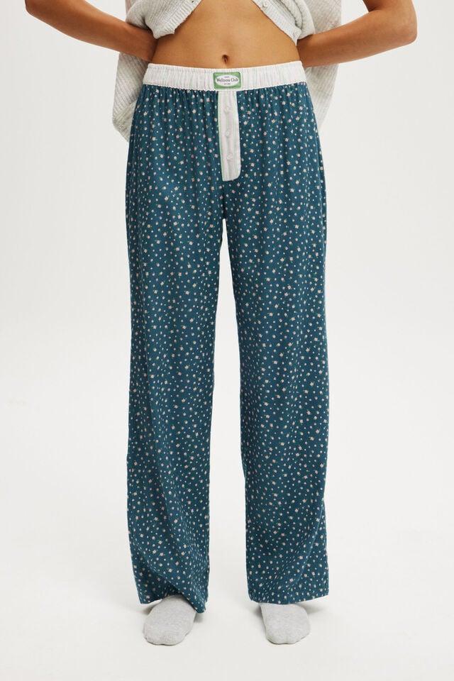 Cotton On Flannel Wide Leg Pant Deep Blue Aura Ammie Ditsy Floral Contrast