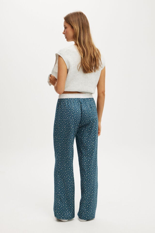 Cotton On Flannel Wide Leg Pant Deep Blue Aura Ammie Ditsy Floral Contrast