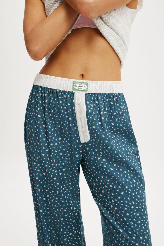 Cotton On Flannel Wide Leg Pant Deep Blue Aura Ammie Ditsy Floral Contrast