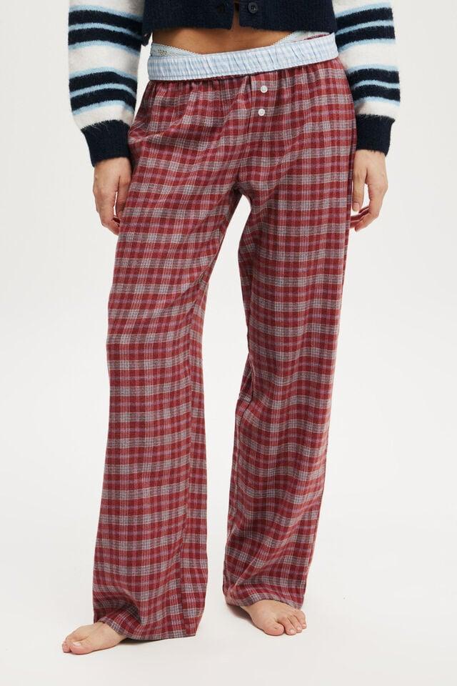 Cotton On Flannel Wide Leg Pant Warm Cherry/ Navy Odie Check