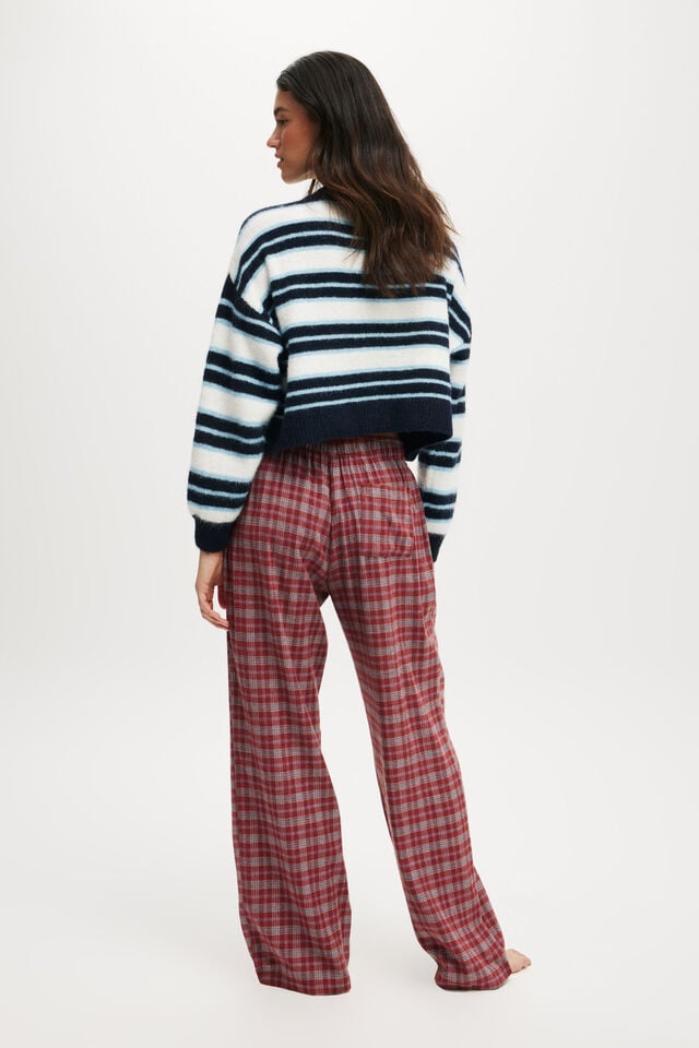 Cotton On Flannel Wide Leg Pant Warm Cherry/ Navy Odie Check