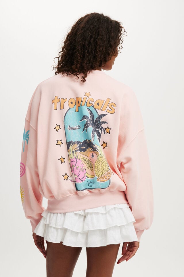 Cotton On Fleece Graphic Crew Sweatshirt Island Sunset Craze / Peach Spritz