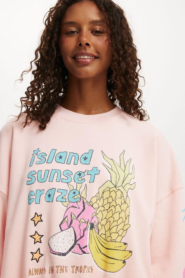 Cotton On Fleece Graphic Crew Sweatshirt Island Sunset Craze / Peach Spritz