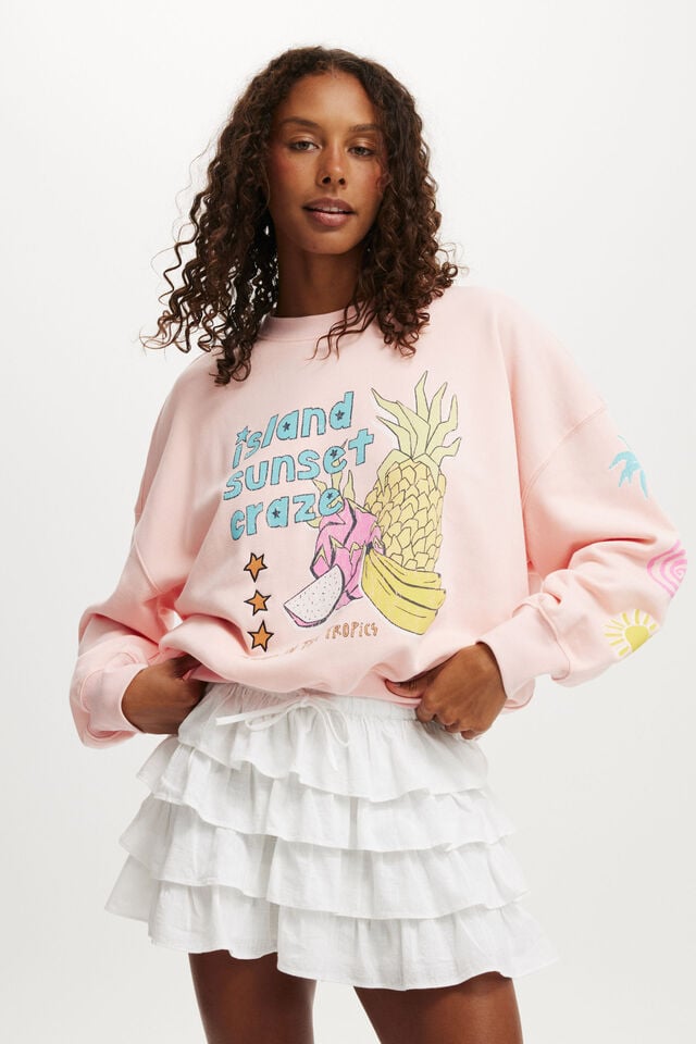 cotton on Fleece Graphic Crew Sweatshirt island sunset craze / peach spritz
