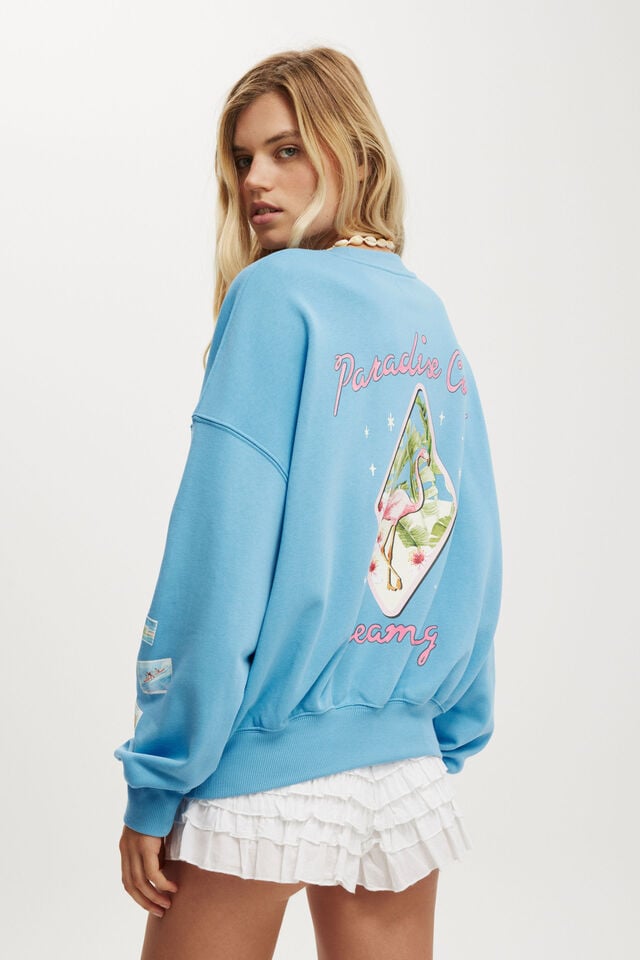 Cotton On Fleece Graphic Crew Sweatshirt Malahia / Digital Blue