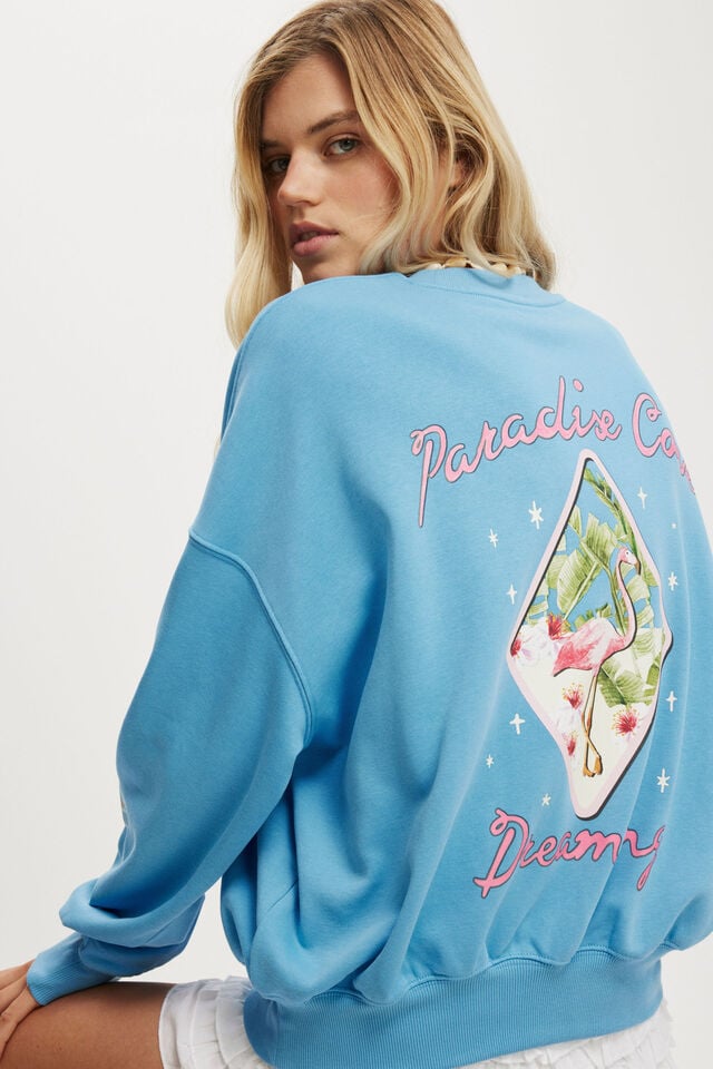 Cotton On Fleece Graphic Crew Sweatshirt Malahia / Digital Blue