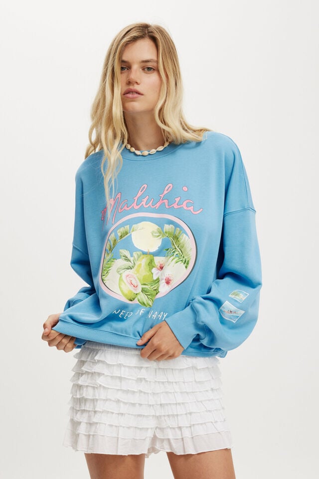 cotton on Fleece Graphic Crew Sweatshirt malahia / digital blue