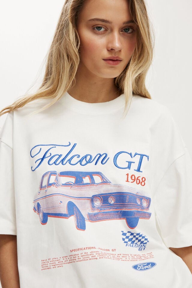 Cotton On Ford Boxy Graphic Tee Lcn Ford Falcon Gt 1968/ Vintage White