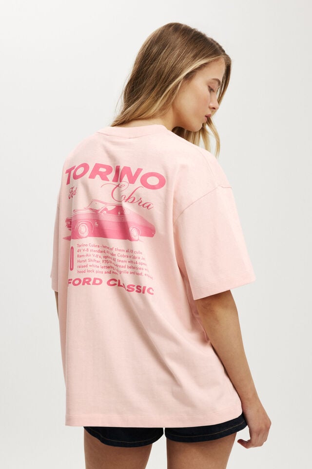 Cotton On Ford Boxy Graphic Tee Lcn Ford Torino Cobra/ Soft Pink