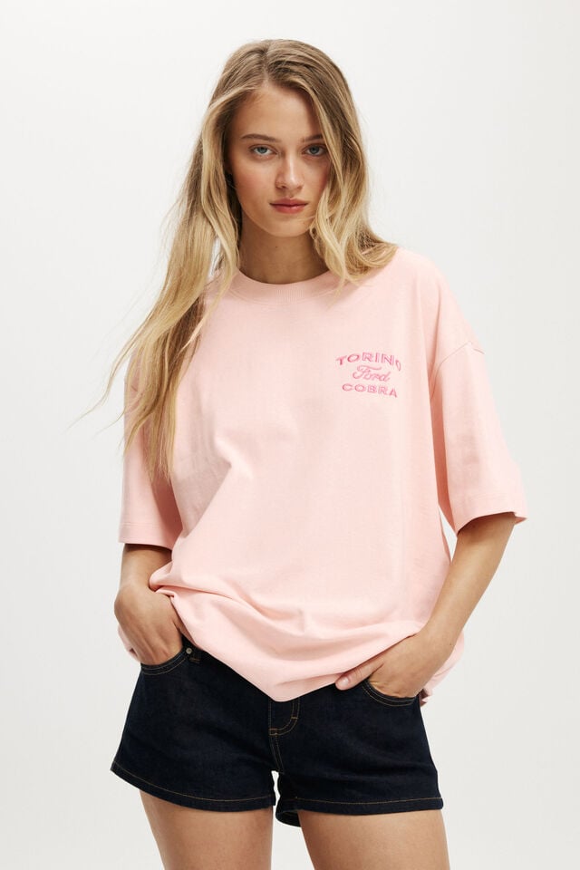 Cotton On Ford Boxy Graphic Tee Lcn Ford Torino Cobra/ Soft Pink