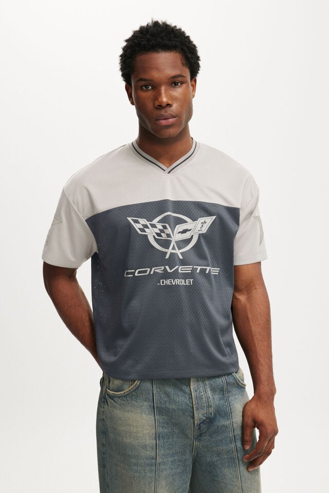 cotton on General Motors Crew Neck Football Jersey lcn gm faded slate / gm - corvette logo