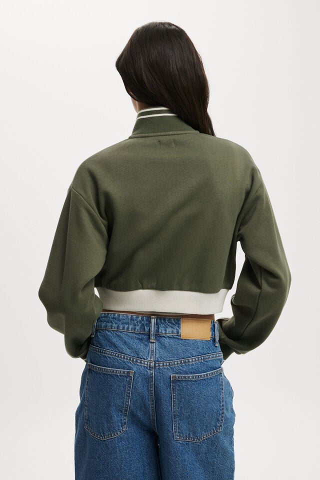 Cotton On Graphic Cropped Zip Through Co Crest / Dark Olive