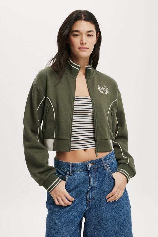 cotton on Graphic Cropped Zip Through co crest / dark olive