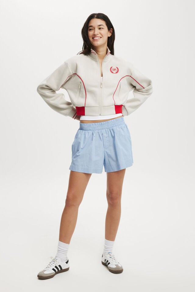 Cotton On Graphic Cropped Zip Through Co Crest / Light Stone