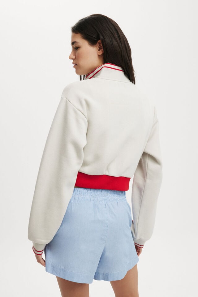 Cotton On Graphic Cropped Zip Through Co Crest / Light Stone