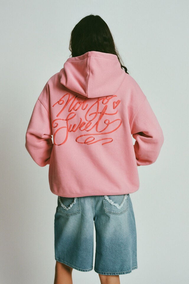Cotton On Graphic Fleece Hoodie Not So Sweet/prairie Pink