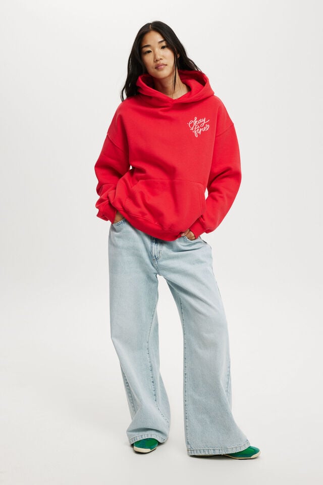 Cotton On Graphic Fleece Hoodie Okay Fine/scarlet Red