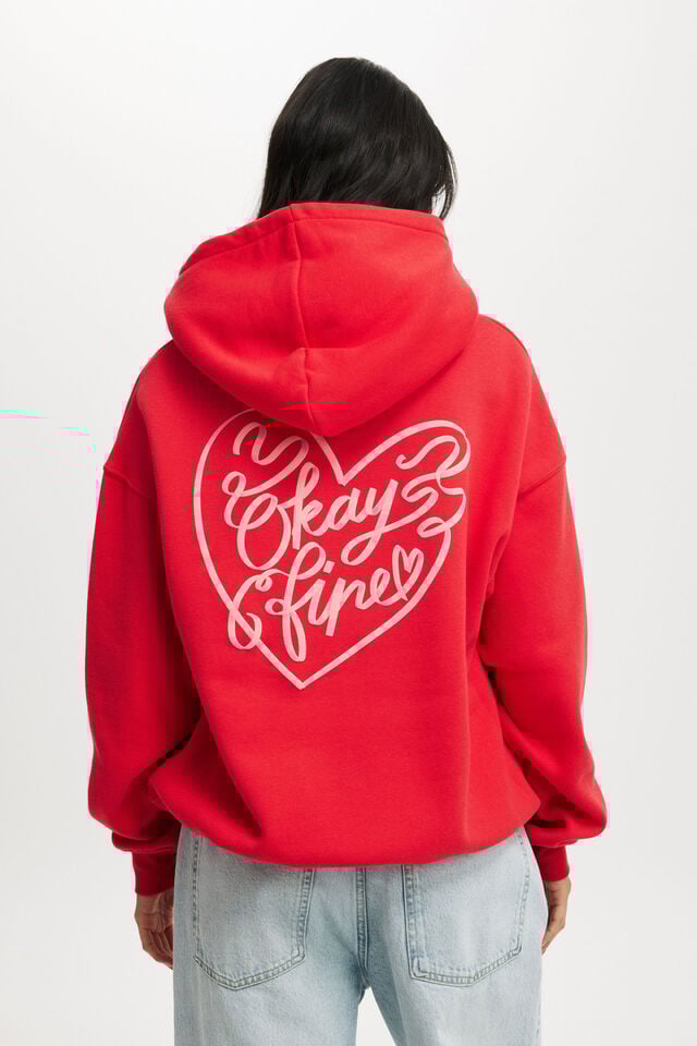 Cotton On Graphic Fleece Hoodie Okay Fine/scarlet Red