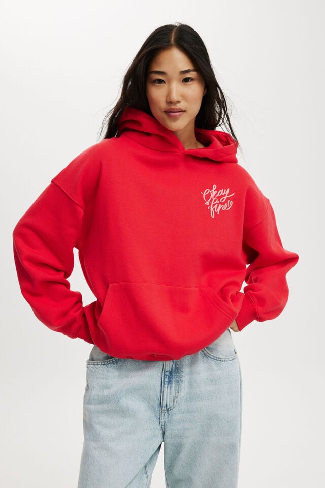 cotton on Graphic Fleece Hoodie okay fine/scarlet red