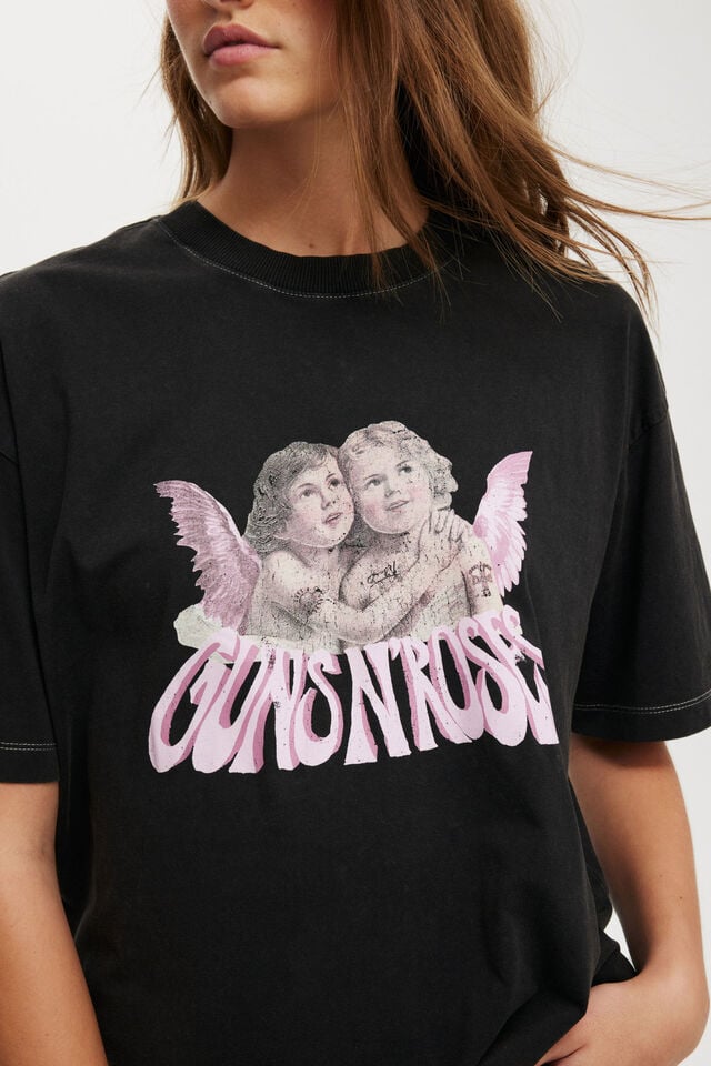 Cotton On Guns & Roses Boxy Graphic Tee Lcn Br Guns N Roses Cherubs/black