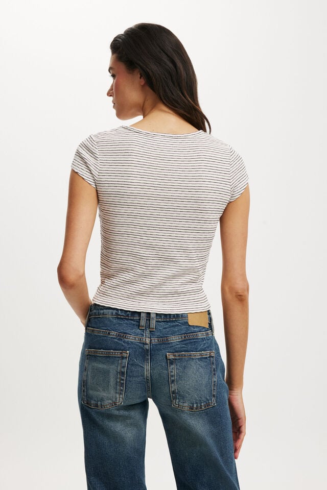 Cotton On Hailey Textured Short Sleeve Kimmi Stripe Babydoll