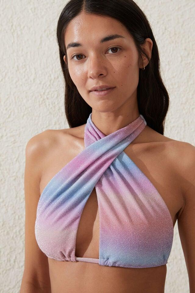 Cotton On Halter Neck Tie Back Bikini Top Sierra Ombre Sunset Metallic