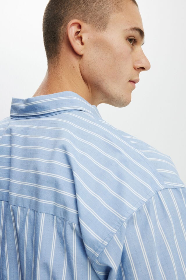 Cotton On Hampton Long Sleeve Shirt Soft Blue Stripe