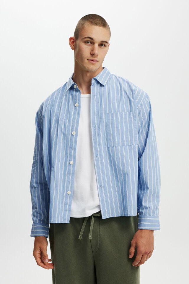 cotton on Hampton Long Sleeve Shirt soft blue stripe