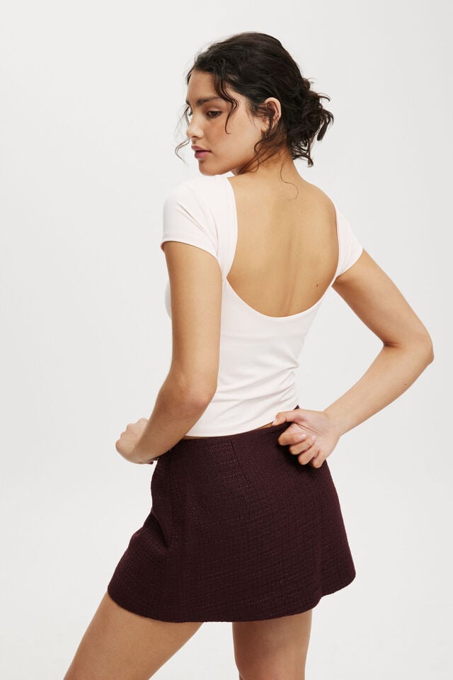 Cotton On Harper Suiting Mini Skirt Choc Cherry Texture