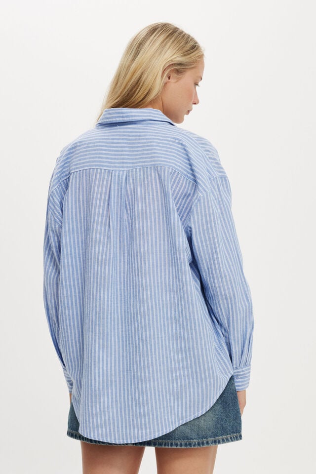 Cotton On Haven Long Sleeve Shirt Blue Stripe Texture