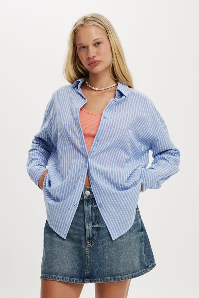 cotton on Haven Long Sleeve Shirt blue stripe texture
