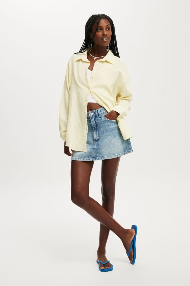 Cotton On Haven Long Sleeve Shirt Lemon Icing Double Cloth