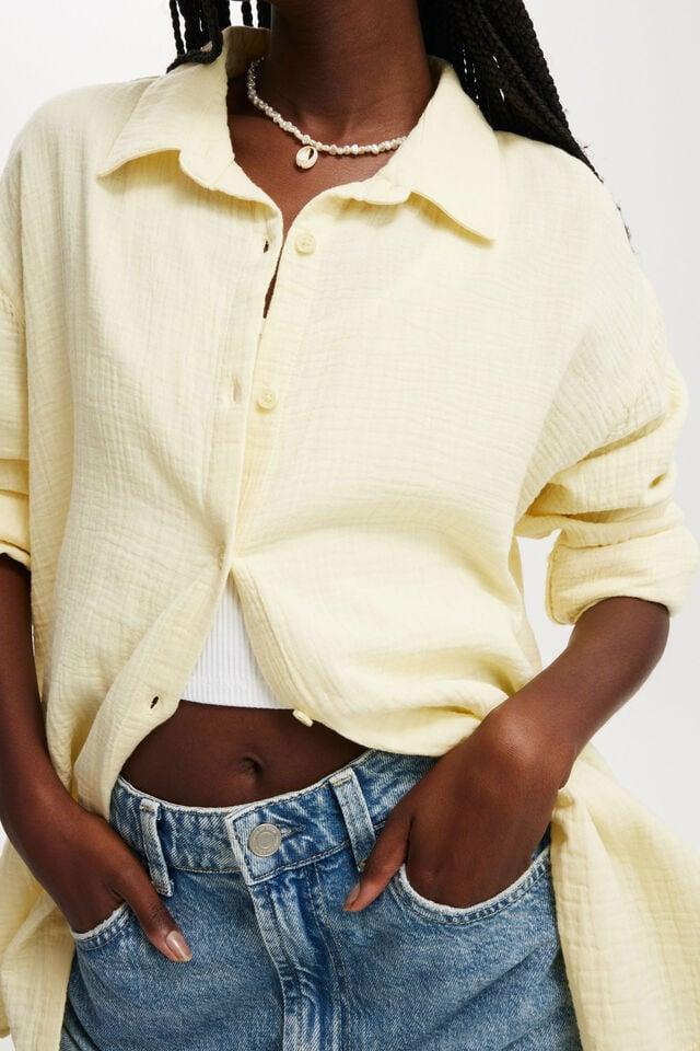 Cotton On Haven Long Sleeve Shirt Lemon Icing Double Cloth