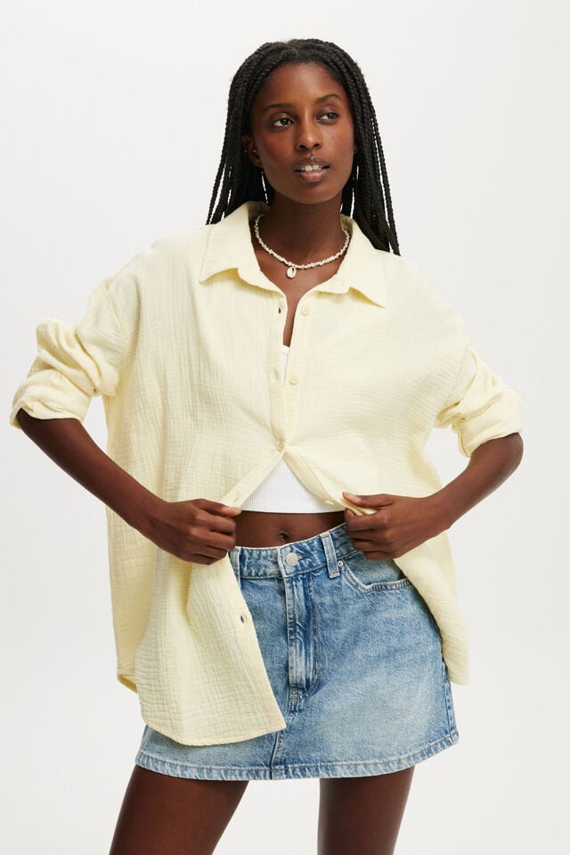 cotton on Haven Long Sleeve Shirt lemon icing double cloth