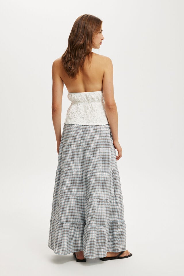 Cotton On Haven Multi Tiered Maxi Skirt Rebecca Blue Check