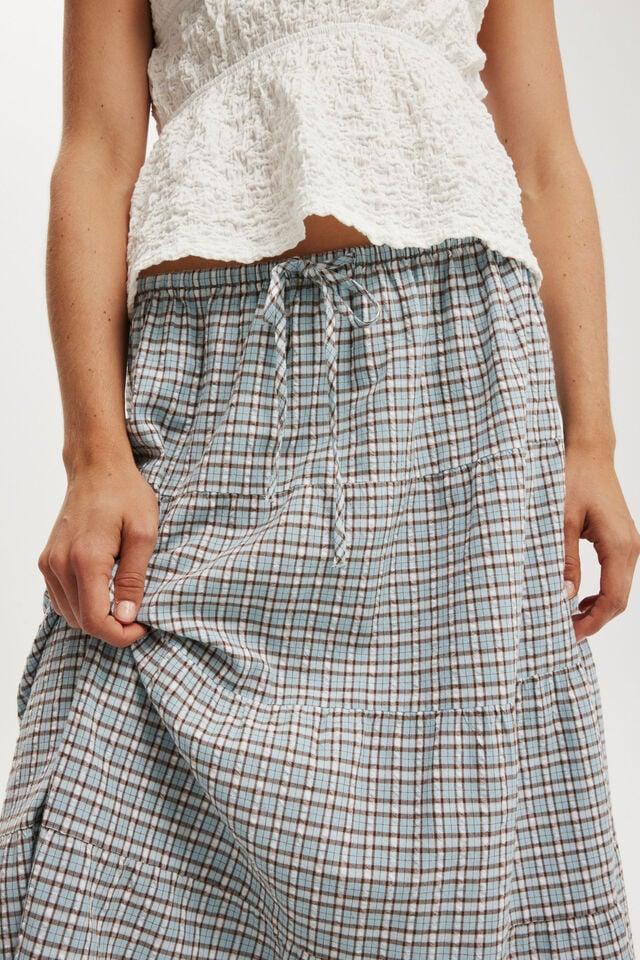 Cotton On Haven Multi Tiered Maxi Skirt Rebecca Blue Check