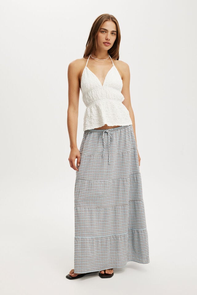 cotton on Haven Multi Tiered Maxi Skirt rebecca blue check
