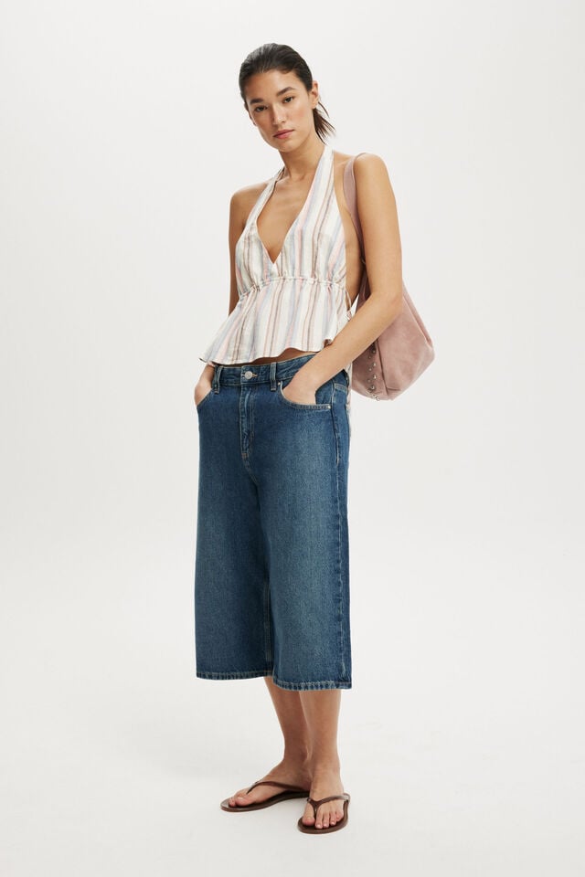 Cotton On Haven Tie Side Halter Top Morgan Stripe Multi