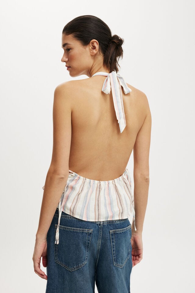 Cotton On Haven Tie Side Halter Top Morgan Stripe Multi