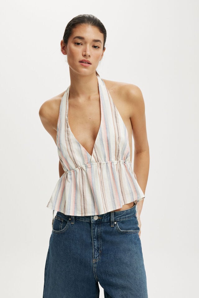 cotton on Haven Tie Side Halter Top morgan stripe multi