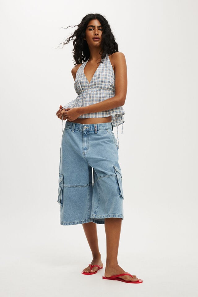 Cotton On Haven Tie Side Halter Top Olivia Check Texture