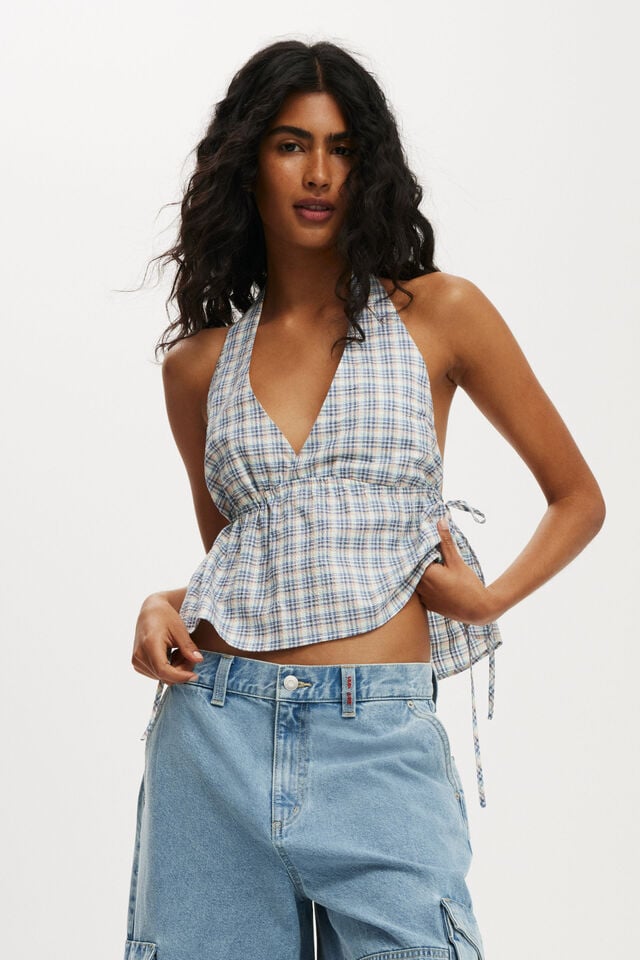 cotton on Haven Tie Side Halter Top olivia check texture
