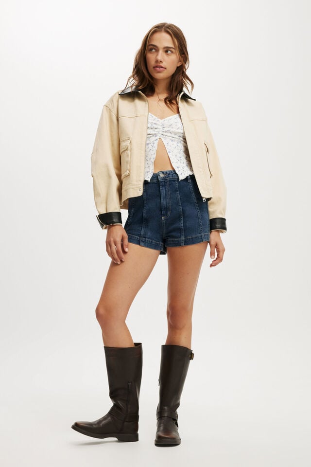 Cotton On High Rise Micro Denim Short Deepwater Blue/ Seam Cuff