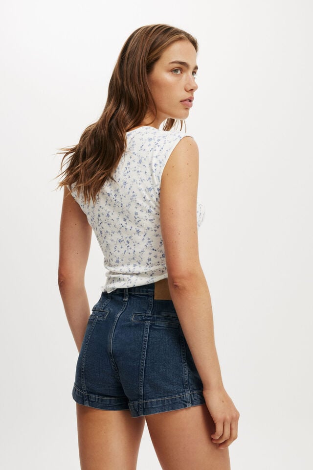 Cotton On High Rise Micro Denim Short Deepwater Blue/ Seam Cuff