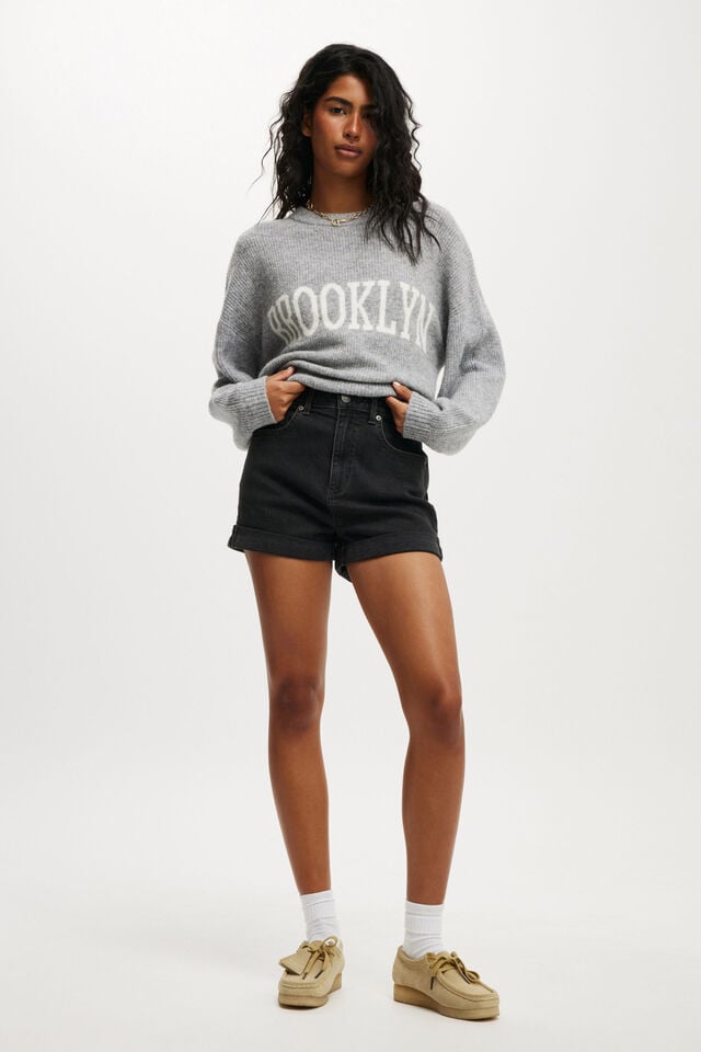 Cotton On High Rise Micro Denim Short Graphite Black Cuff