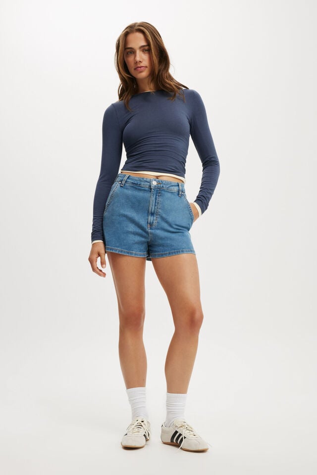 Cotton On High Rise Micro Denim Short Seaside Blue/slant