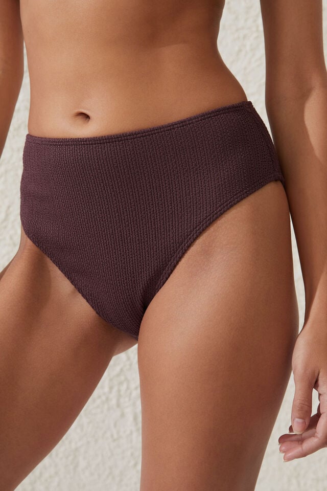 Cotton On Highwaisted Cheeky Bikini Bottom Willow Brown Crinkle