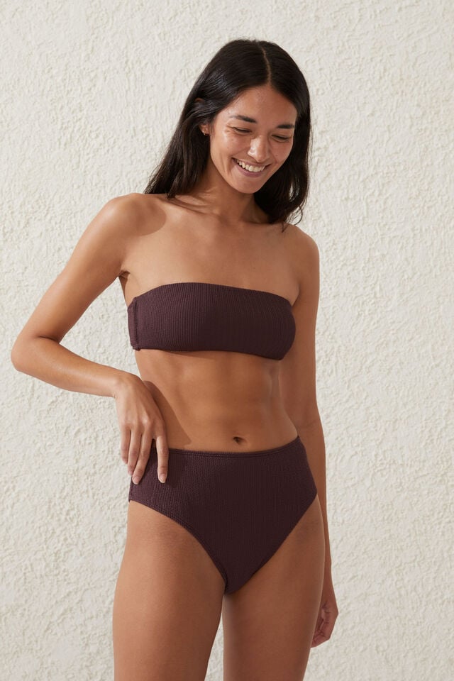 Cotton On Highwaisted Cheeky Bikini Bottom Willow Brown Crinkle