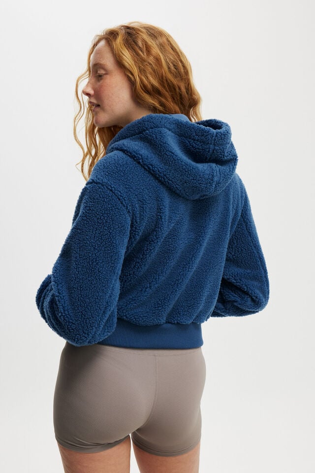 Cotton On Hooded Sherpa Zip Through Jacket Deep Blue