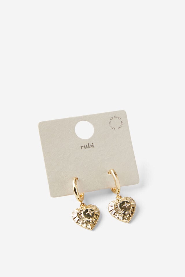 Cotton On Huggie Hoop Earring Up Gold Celestial Heart